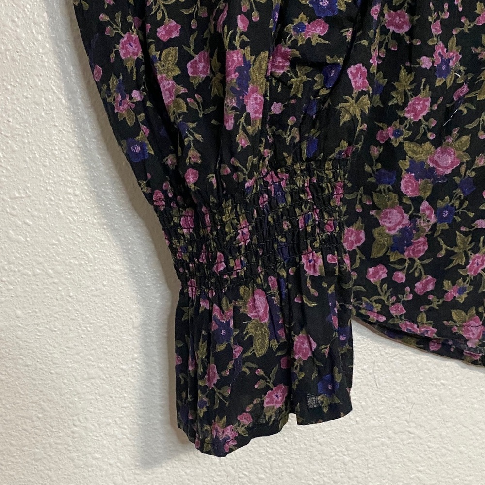 Free People Black and Purple Floral Blouse  Size S 100% Cotton - Picture 6 of 15